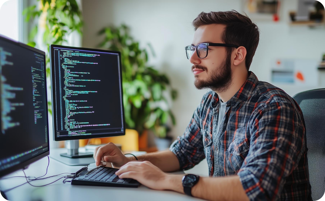 Tech professional smiling with tablet